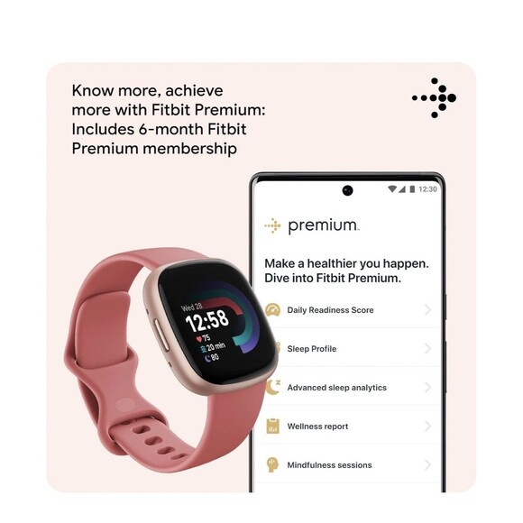 Fitbit Versa 4 Activity Tracker Watch Pink Sand Copper Rose Aluminum GPS HR Slep - Picture 2 of 12